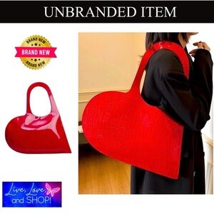 PURSE: Extra Large Red ❤️ Heart-Shaped Glossy PU Leather Shoulder Bag, NIP